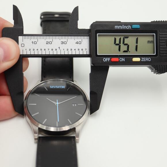 MVMT Classic Mens Dress Watch 45mm Date Dial Black Leather w New Battery - Picture 2 of 14